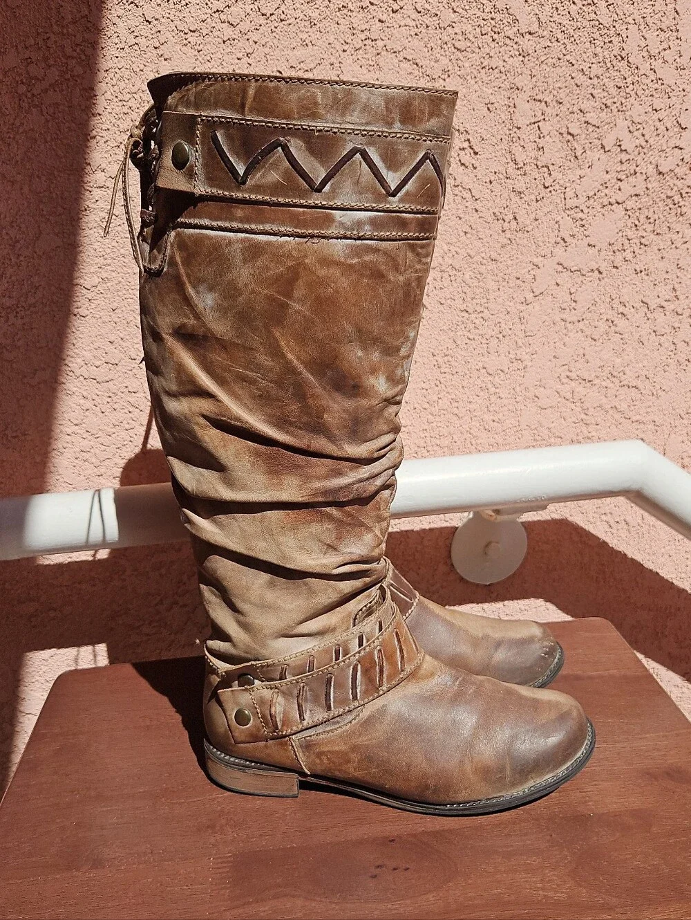 Corral Leather Georgia Slouchy Tall Riding Boots In Distressed Brown Sz 8.5